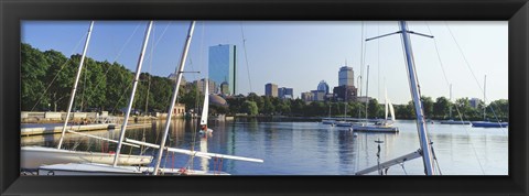 Framed Sailboats in a river with city in the background, Charles River, Back Bay, Boston, Suffolk County, Massachusetts, USA Print