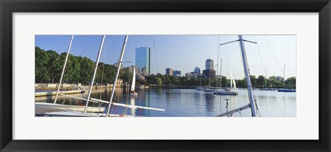 Framed Sailboats in a river with city in the background, Charles River, Back Bay, Boston, Suffolk County, Massachusetts, USA Print