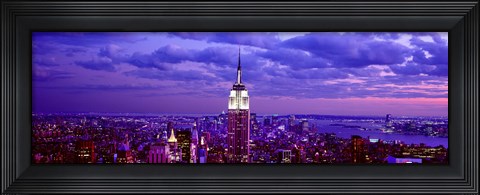 Framed Empire State Building lit up in white, Midtown Manhattan, New York City Print