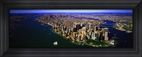 Framed Aerial view of lower Manhattern, New York City, New York State, USA Print