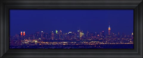 Framed Buildings in a city lit up at night, Upper Manhattan, Manhattan, New York City, New York State, USA Print