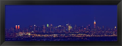 Framed Buildings in a city lit up at night, Upper Manhattan, Manhattan, New York City, New York State, USA Print