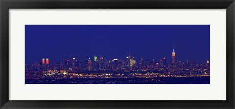 Framed Buildings in a city lit up at night, Upper Manhattan, Manhattan, New York City, New York State, USA Print