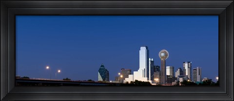 Framed Nighttime View of Dallas Skyline with Reunion Tower Print