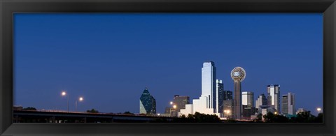 Framed Nighttime View of Dallas Skyline with Reunion Tower Print