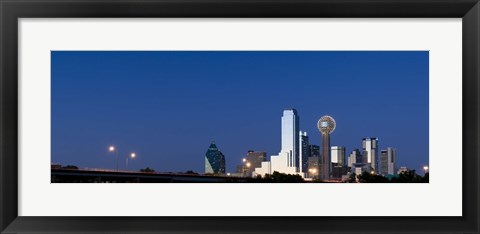 Framed Nighttime View of Dallas Skyline with Reunion Tower Print