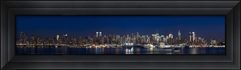 Framed Buildings in a city lit up at dusk, Hudson River, Midtown Manhattan, Manhattan, New York City, New York State, USA Print