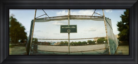 Framed Chainlink fence in a public park, McCarren Park, Greenpoint, Brooklyn, New York City, New York State, USA Print