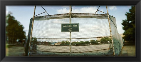 Framed Chainlink fence in a public park, McCarren Park, Greenpoint, Brooklyn, New York City, New York State, USA Print