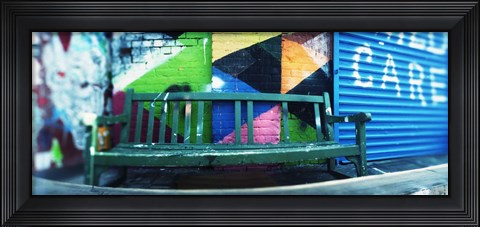 Framed Bench outside a building, Williamsburg, Brooklyn, New York City, New York State, USA Print