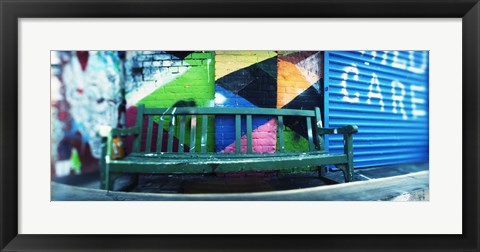 Framed Bench outside a building, Williamsburg, Brooklyn, New York City, New York State, USA Print