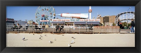 Framed Tourists at an amusement park, Coney Island, Brooklyn, New York City, New York State, USA Print