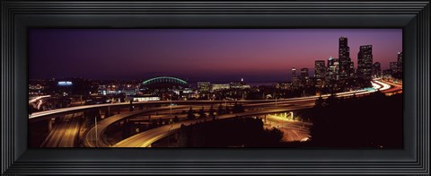 Framed City lit up at night, Seattle, King County, Washington State, USA 2010 Print