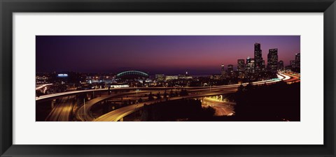 Framed City lit up at night, Seattle, King County, Washington State, USA 2010 Print