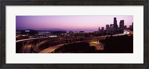 Framed City lit up at dusk, Seattle, King County, Washington State, USA 2010 Print