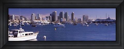 Framed Boats in the San Digeo Harbor Print