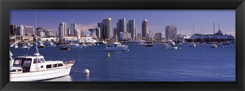 Framed Boats in the San Digeo Harbor Print