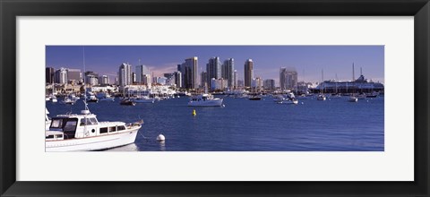 Framed Boats in the San Digeo Harbor Print
