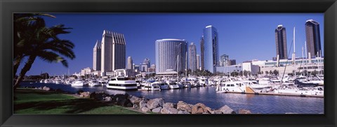 Framed Boats in a Harbor, San Diego, California Print