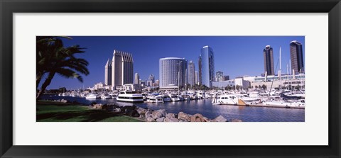 Framed Boats in a Harbor, San Diego, California Print