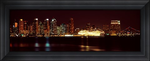 Framed San Diego Skyline at Night Print