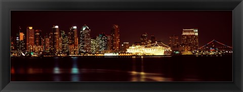 Framed San Diego Skyline at Night Print