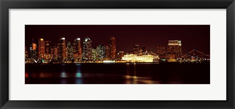 Framed San Diego Skyline at Night Print