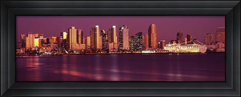 Framed San Diego Lit Up at Dusk Print