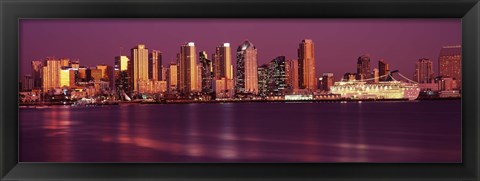 Framed San Diego Lit Up at Dusk Print