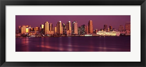 Framed San Diego Lit Up at Dusk Print