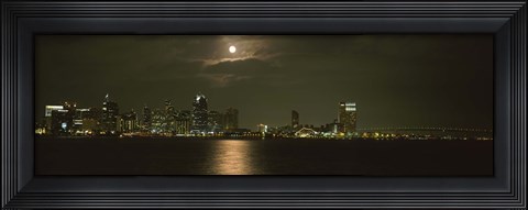 Framed Skyscrapers lit up at night, Coronado Bridge, San Diego, California, USA Print