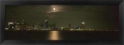 Framed Skyscrapers lit up at night, Coronado Bridge, San Diego, California, USA Print