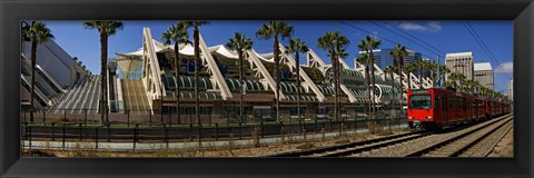 Framed MTS commuter train moving on tracks, San Diego Convention Center, San Diego, California, USA Print