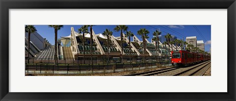 Framed MTS commuter train moving on tracks, San Diego Convention Center, San Diego, California, USA Print