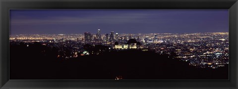 Framed Aerial view of Los Angeles at night Print