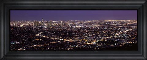 Framed Night View of Los Angeles, California with Purple Sky Print