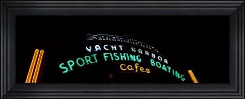 Framed Low angle view of a neon signboard, Santa Monica Pier, Santa Monica, Los Angeles County, California, USA Print