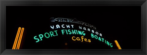 Framed Low angle view of a neon signboard, Santa Monica Pier, Santa Monica, Los Angeles County, California, USA Print