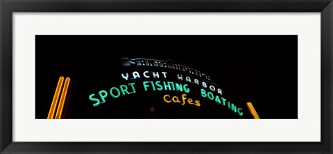 Framed Low angle view of a neon signboard, Santa Monica Pier, Santa Monica, Los Angeles County, California, USA Print