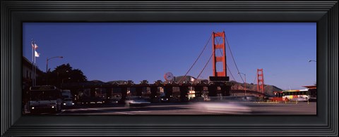 Framed Toll booth with a suspension bridge in the background, Golden Gate Bridge, San Francisco Bay, San Francisco, California, USA Print