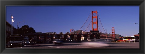 Framed Toll booth with a suspension bridge in the background, Golden Gate Bridge, San Francisco Bay, San Francisco, California, USA Print