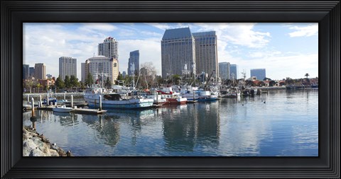 Framed Fishing boats docked at a marina, San Diego, California, USA Print