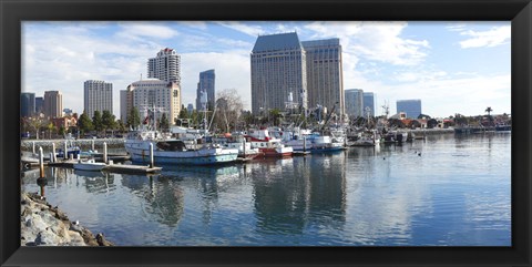 Framed Fishing boats docked at a marina, San Diego, California, USA Print