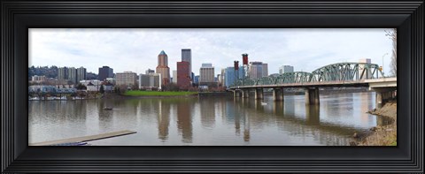 Framed Bridge across a river with city skyline in the background, Willamette River, Portland, Oregon 2010 Print