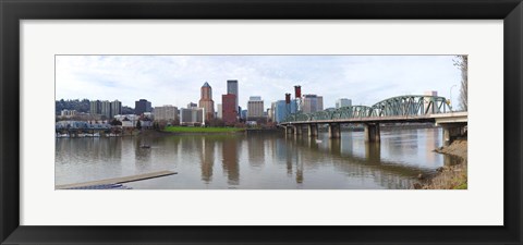 Framed Bridge across a river with city skyline in the background, Willamette River, Portland, Oregon 2010 Print