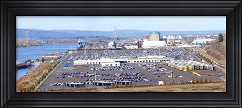 Framed High angle view of large parking lots, Willamette River, Portland, Multnomah County, Oregon, USA Print