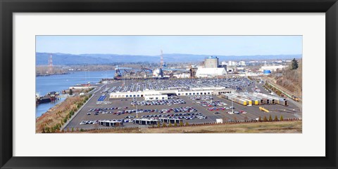 Framed High angle view of large parking lots, Willamette River, Portland, Multnomah County, Oregon, USA Print