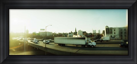 Framed Traffic on an overpass, Brooklyn-Queens Expressway, Brooklyn, New York City, New York State, USA Print
