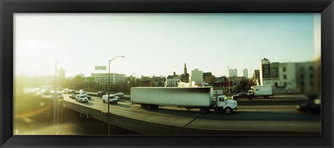 Framed Traffic on an overpass, Brooklyn-Queens Expressway, Brooklyn, New York City, New York State, USA Print