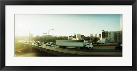 Framed Traffic on an overpass, Brooklyn-Queens Expressway, Brooklyn, New York City, New York State, USA Print